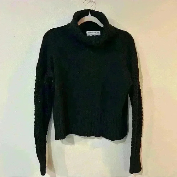 Derek Lam Loc Athleta Black Chunky Knit Turtleneck Oversized Sweater Size Large - Picture 2 of 6